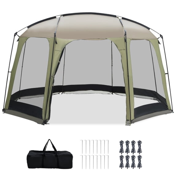 Large 6-8 Person Screen House Tent with Full Mesh Walls, UV Protection Outdoor Sun Shelter Canopy with Wind Ropes & Stakes