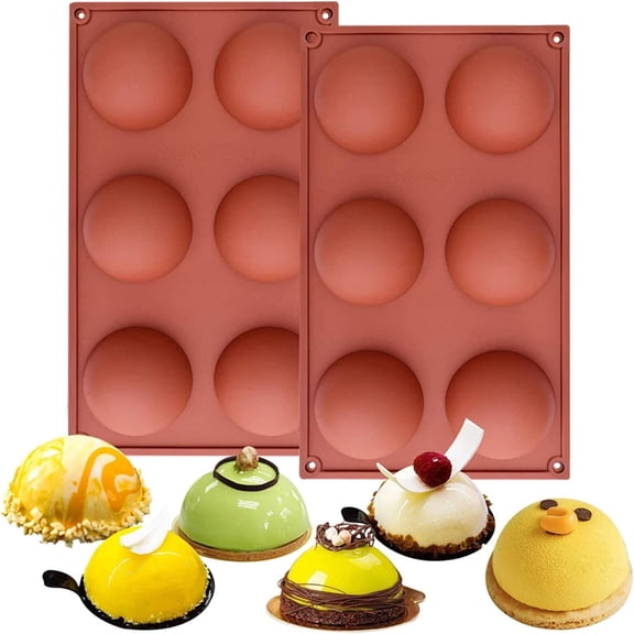 Large 6-Cavity Semi Sphere Silicone Mold, Half Sphere Silicone Baking Molds for Making Chocolate, Cake, Jelly, Dome Mousse (2 Packs)