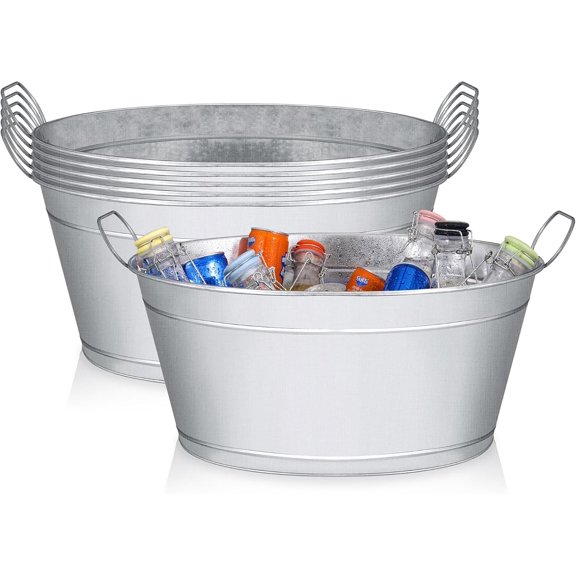 Large 6-Gallon Galvanized Tin Beverage Tub, 20x14x10 inches (Pack of 6)