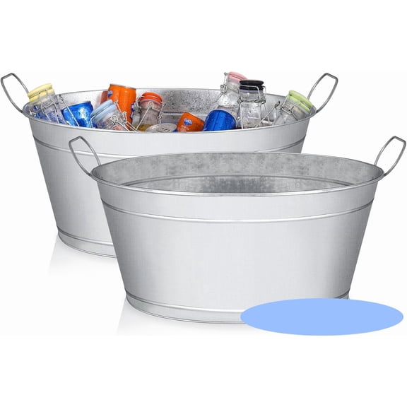 Large 6-Gallon Galvanized Tin Beverage Tub, 20x14x10 inches