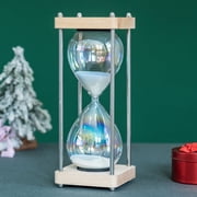 Large 60-Minute Hourglass Sand Timer,Pastel Macaron Glass & Natural Oak Wood Base, Modern Minimalist Office Home Desktop DecorWhite