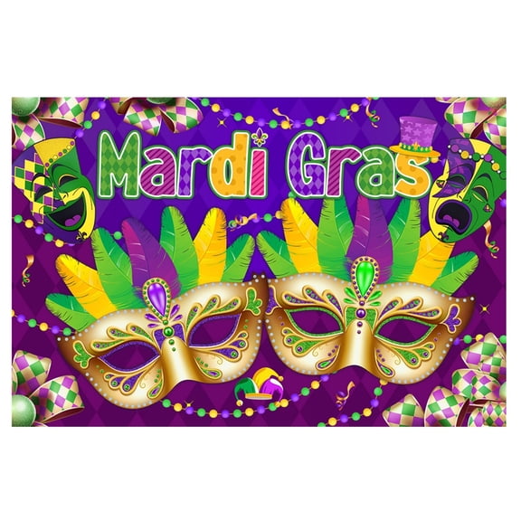 Large 60" X 40" Purple Mardi Gras Backdrop, Mardi Gras Party Decorations Mardi Masquerade Banner, Mardi Decorations for Party, Mardi Gras Party Supplies for Masquerade