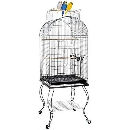 Large 64-Inch Open Dome Play-Top With 5/8-Inch Bar Spacing For Cockatiel Cockatiels Sun Conure Parakeet Rolling Cage (20 X 20 X 64 H Inch, Black Vein)