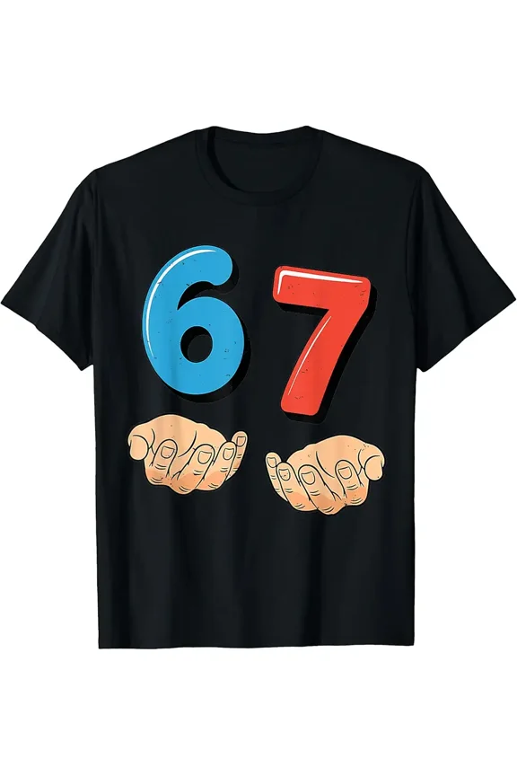 Large 67 Birthday Number Graphic for Men Women Short Sleeve Casual T-Shirt