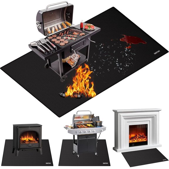 Large 68"x48" Under Grill Mat Double-Sided Fireproof Fire Pit & Indoor Fireplace Mat Oil-Proof Waterproof Reusable Easy to Clean BBQ Protector for Deck Patio Lawn