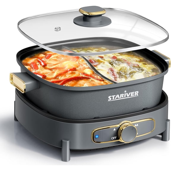 Large 6L Nonstick Double-Flavor Electric Shabu Shabu Pot with Divider, 1500W Hotpot with 3 Power Settings, Perfect for Family Dinners & Parties