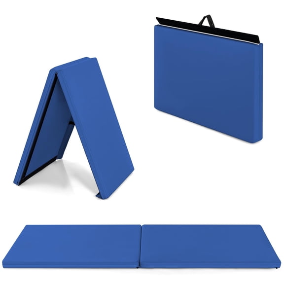 Large 6x2 Feet Workout Mat, Durable Folding Panel for Home Gym Yoga, EPE Foam Cushioned with Zipper Cleaning Design, Non-Slip Base, Blue