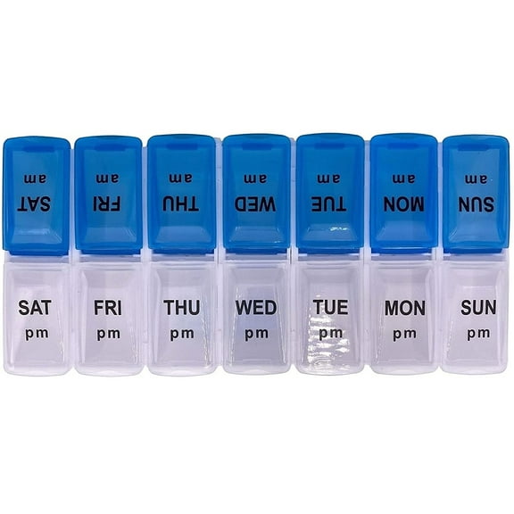 Large 7-Day AM/PM Organizer with Detachable Compartments Travel Friendly (Blue & White)