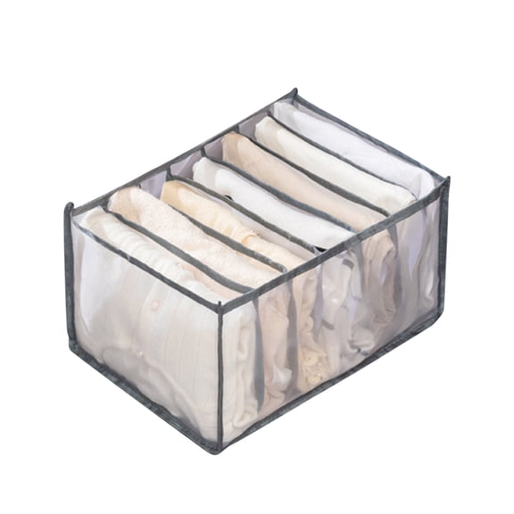 Large 7-Grid Mesh Drawer Organizer (36x25x20cm) - Foldable Pants & Clothes Storage Box for Closet. Breathable & Grey!