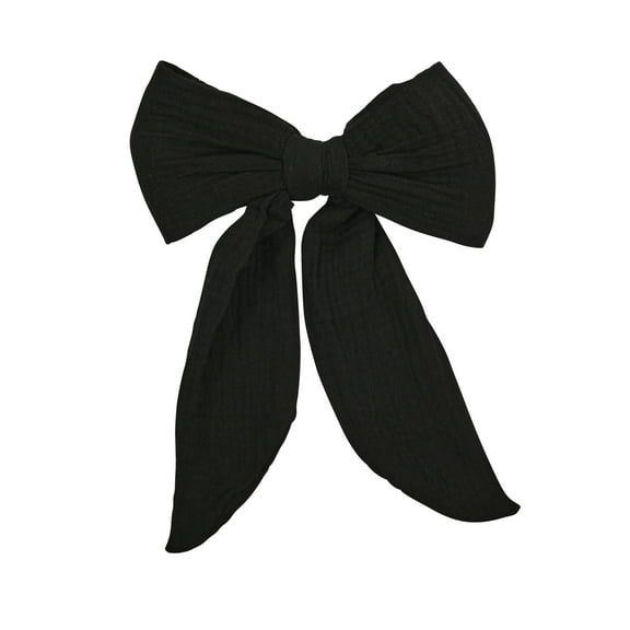 Large 7 Inch Muslin Hair Bow with Tails, Black