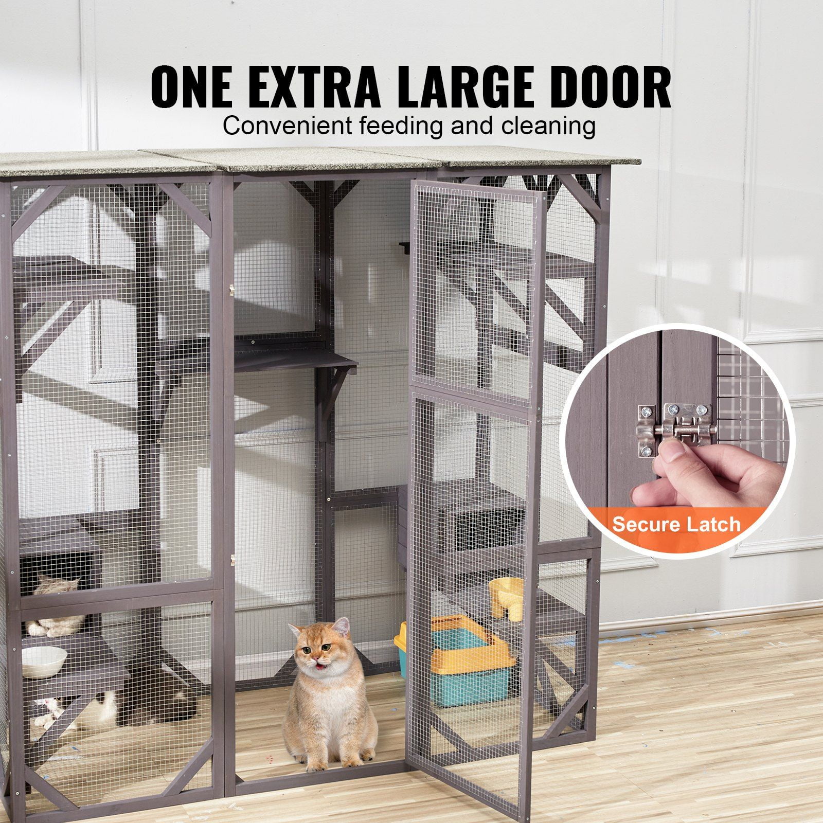 Large 7-Level Catio for Outdoor Use, Cat Enclosure with 5 Perch Shelves, 2 Cozy Resting Boxes & Spacious Entry Door