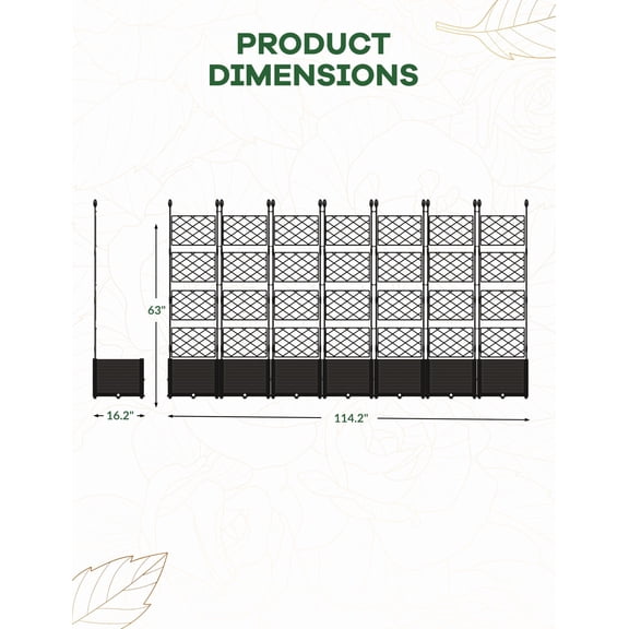 Large 7-Section Raised Garden Bed with Metal Trellis – Modular Vertical Planter Box, Privacy Screen for Climbing Plants, Small Outdoor Spaces, Patio, Balcony – 7PCS, Sturdy, Weather-Resistant