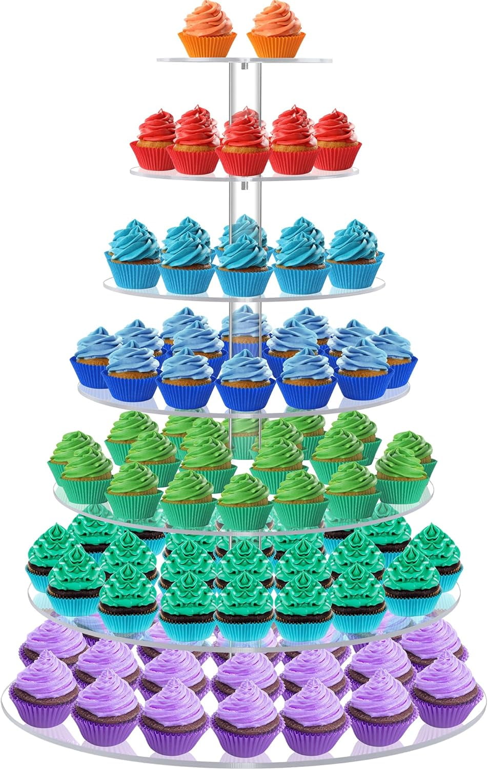 Large 7 Tier Cupcake Stand for 100 Cupcakes, Clear Round Cupcake Stands ...