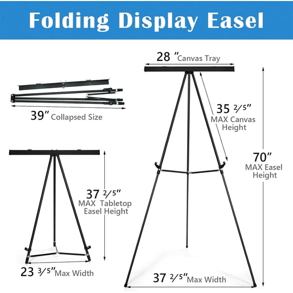 Large 70 Inch High Flip Chart Tripod Display Easel Black Heavy Duty Aluminum Presentation Stand