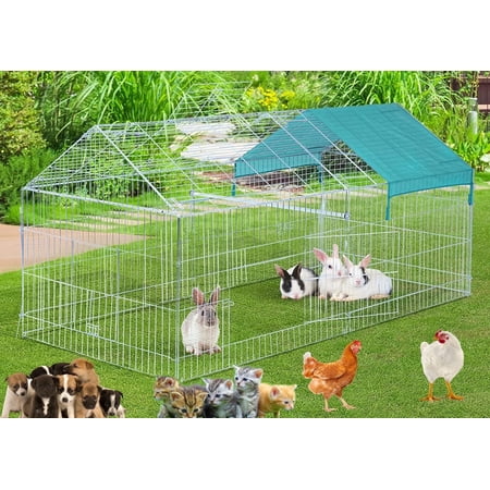 Mcage Large NO RUST Outdoor Stainless Galvanized Metal Outdoor Playpen Cage for Rabbit & Chicken with 4 Ground Stakes