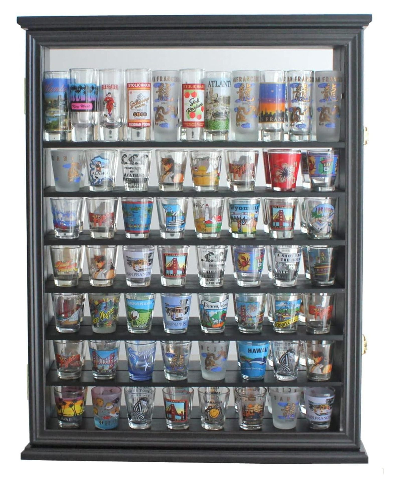 Large Shot Glass Display Case Holder Shot Glass Cabinet Small Curio Display Hinged Door Black 2238