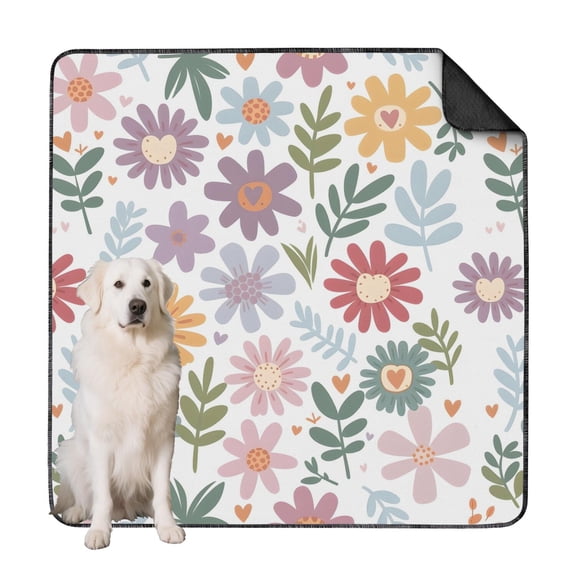 Large 72x72 Inch Washable Puppy Pad with Flower Print, Reusable Highly Absorbent Dog Wee Pad, Non-Slip Backing for Hard Surface Floor Protection