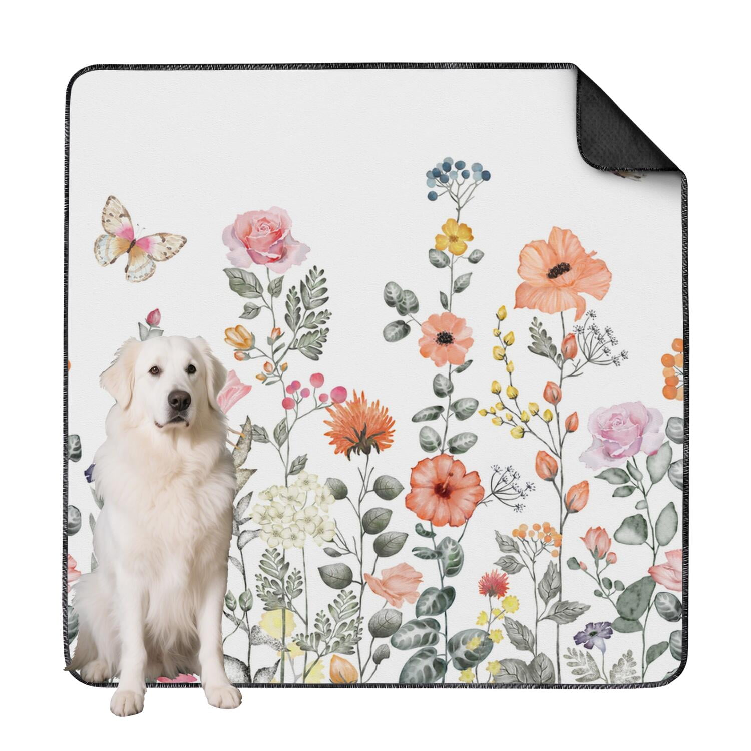 Large 72x72 Inch Washable Puppy Pads with Flower Print, Reusable Highly Absorbent Dog Wee Pads, Non-Slip Backing for Hard Surface Floor Protection