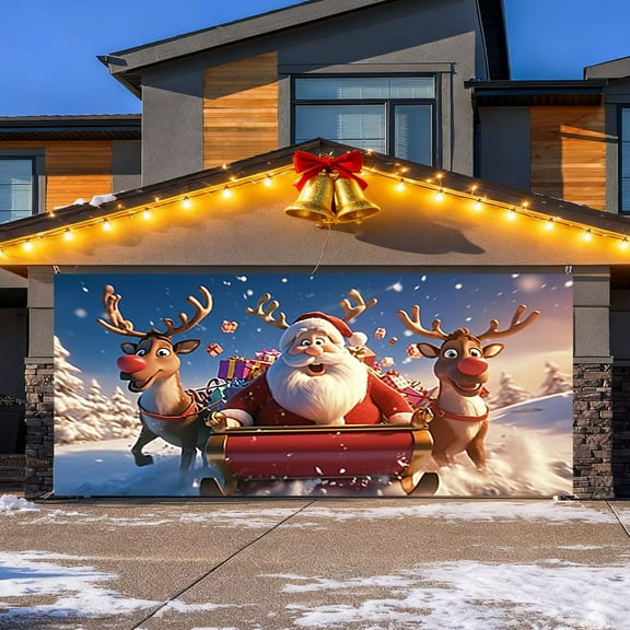 Large 7x16 Ft Merry Christmas Background for Holiday Parties Photography Santa Events and Festive Garage Door Displays