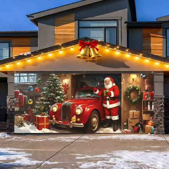 Large 7x16 Ft Merry Christmas Background for Holiday Parties Santa Photography and Festive Garage Door Display