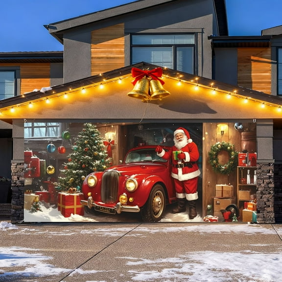 Large 7x16 Ft Merry Christmas Background for Holiday Parties Santa Photography and Festive Garage Door Display