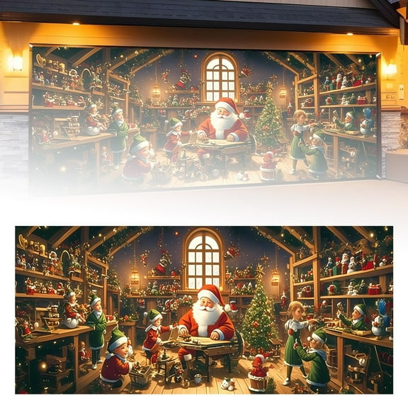 Large 7x16 Ft Merry Christmas Santa Holiday Party Photography Background Garage Door Banner