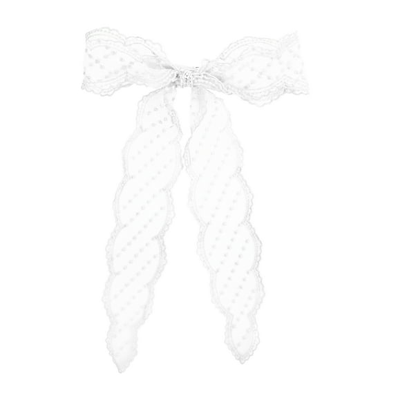 Large 8.5 Inch Lace Hair Bow with Tails (White)