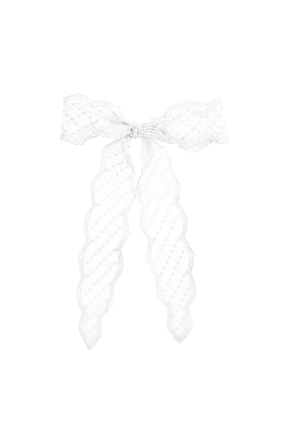 Large 8.5 Inch Lace Hair Bow with Tails (White)