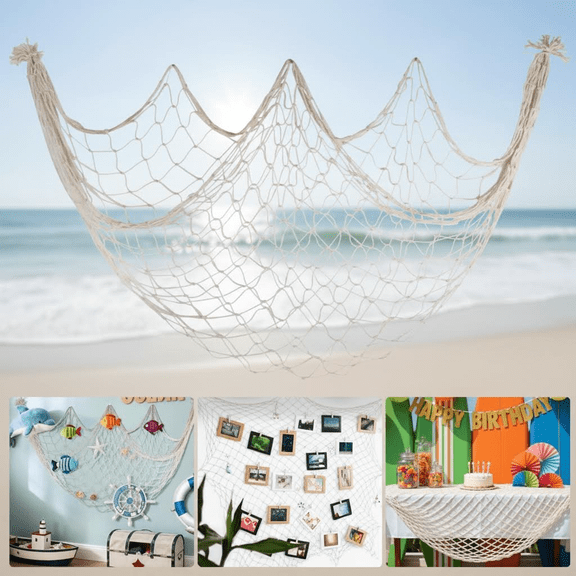 Large 80x40 Inch Natural Cotton Fish Net Table Runner and Wall Decor, 3mm Beige Netting for Nautical, Mermaid, Pirate, or Under the Sea Themed Party and Halloween Ceiling Decorations