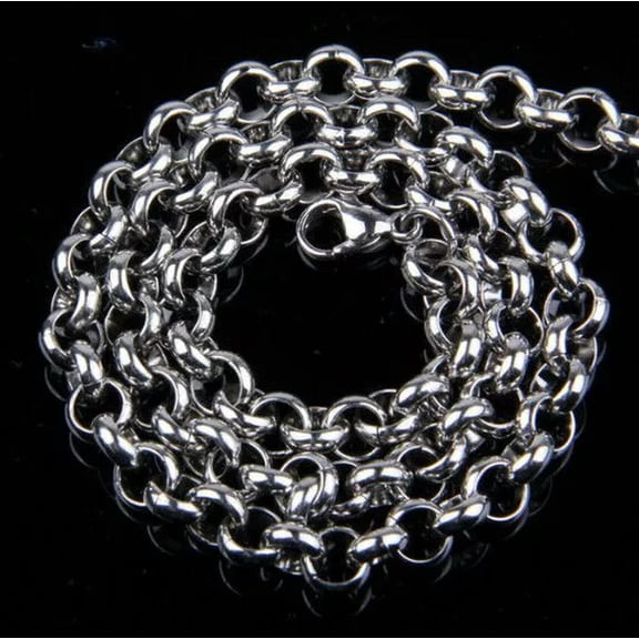 Large 8mm 30" Men's fashion round necklace Rolo chain silver S.steel jewelry