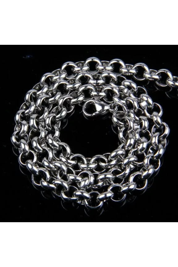 Large 8mm 30" Men's fashion round necklace Rolo chain silver S.steel jewelry