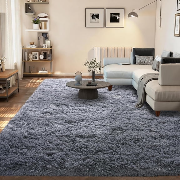 Large 8x10 Area Rugs for Living Room, Dark Grey Soft Shag Rug for Bedroom, Non-Slip Ultra Fluffy Rug, Modern Plush Carpet for Girls Boys Kids Room Dorm, Fuzzy Rug for Home Decor Aesthetic