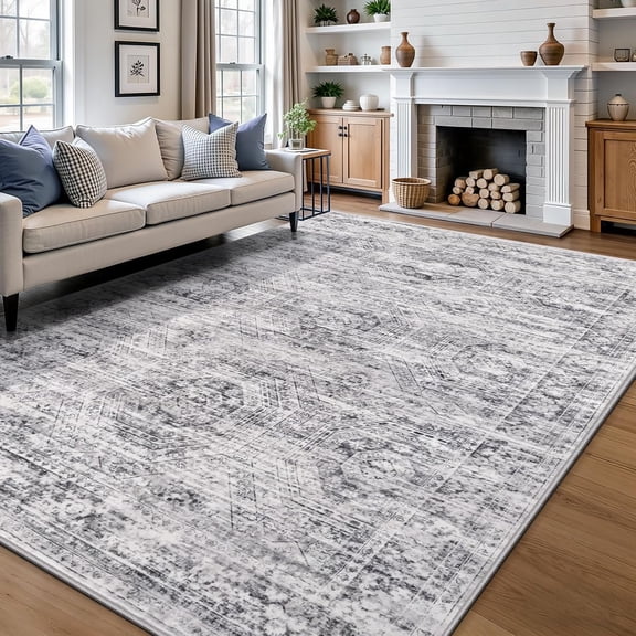 Large 8x10 Area Rugs for Living Room - Washable Rug  Non Slip Low Pile & Stain Resistant Large Soft Carpet for Bedroom Dining Room Farmhouse   Office Decor Grey