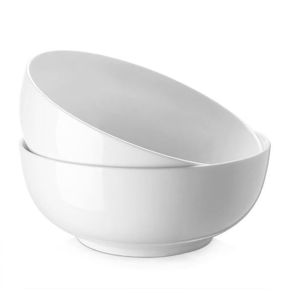 Large 9.5 Inch Serving Bowls for Salad and Sides, Microwave and Dishwasher Safe White Bowls for Dinner Parties and Kitchen Decor