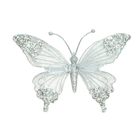 Large 9.6 Inch Lace & Sequins Butterfly Ornament - Glittered Clip-On Monarch Butterfly for Christmas Tree, Wreath, and Holiday Party Decoration