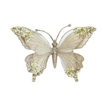 Large 9.6 Inch Lace & Sequins Butterfly Ornament - Glittered Clip-On Monarch Butterfly for Christmas Tree, Wreath, and Holiday Party Decoration