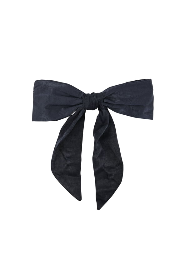 Large 9 Inch Wired Silk Hair Bow with Tails, Navy
