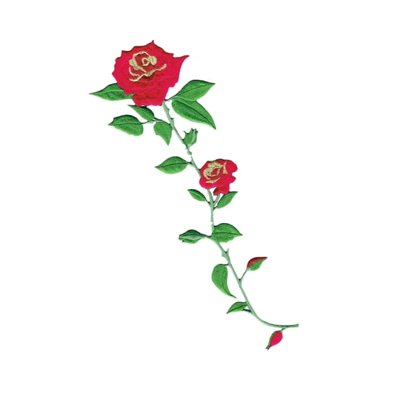 Large 9" Red Rose - Gold Accents - Iron on Applique/Embroidered Patch