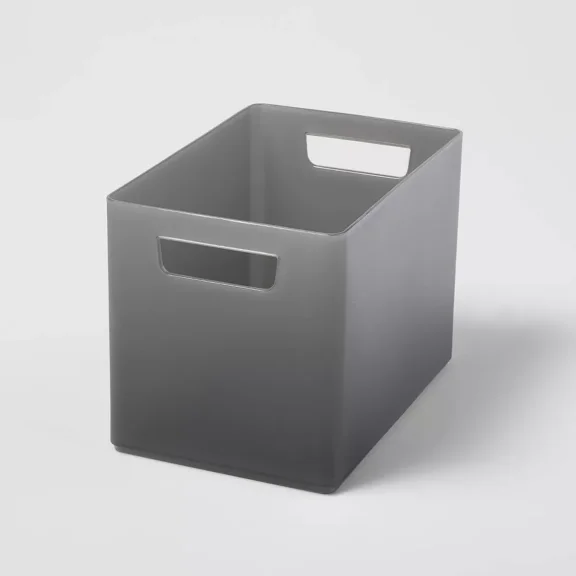 Large 9" x 6" x 6.5" Bathroom Organizer Bin with Handles Gray Polypropylene Storage Solution