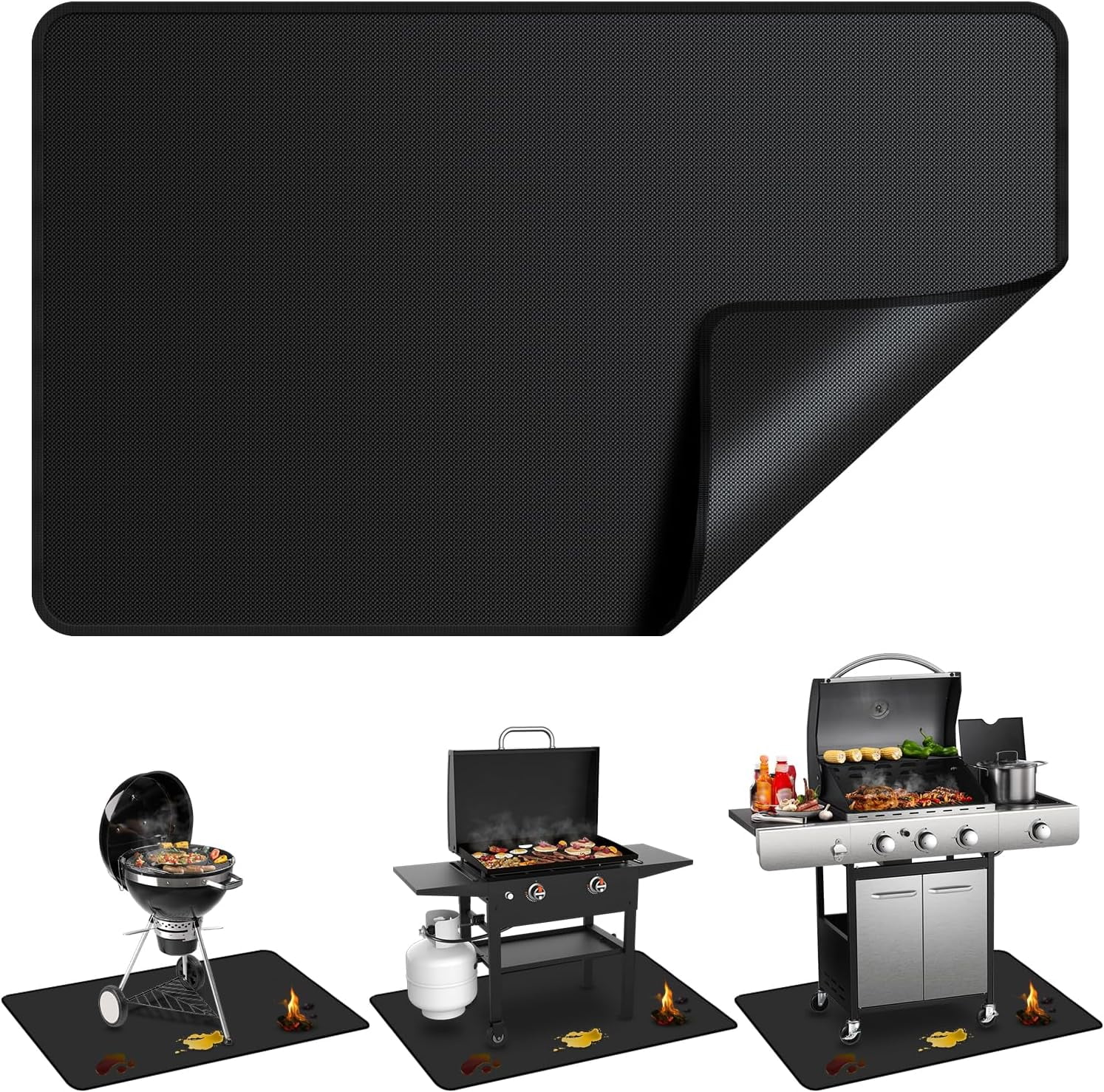 Large 90 x 48 inch Under Grill Mats for Outdoor Grill, Double-Sided ...
