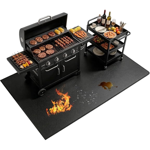 Large 90 x 52 inches Under Grill Mats for Outdoor Grill | Double-Sided Fireproof | Waterproof | Oil-Proof | Easy to Clean | Indoor Fireplace/Fire Pit Mat | Premium BBQ Mat for Deck Patio Lawn