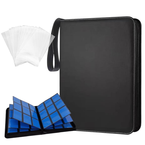 Large 900 Card Binder 9 Pocket Album Card Binder Pockets for Trading Cards, Photocard, MTG, TCG, Sports Card Storage, Plus Top Loaders for Cards, PU Leather Zipper Cover, 50 Pages & 300 Sleeves