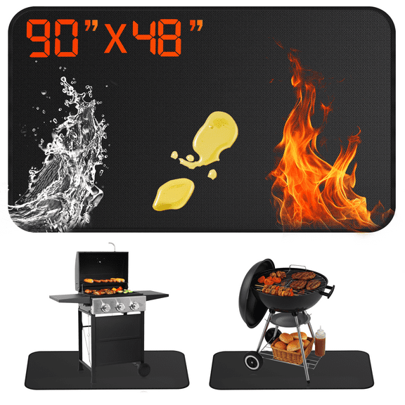 Large 90x48 inch Under Grill Mat for Outdoor Grill, Charcoal, Flat Top, Smoker, Deck Patio Protection Mats, Indoor Fireplace Mats, Fire Pit Mat