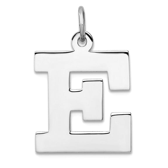 Large 925 Sterling Silver Rhodium Plated Block Letter E Initial Charm 23.59x15.03mm Wide 0.45mm Thick Pendant Necklace f