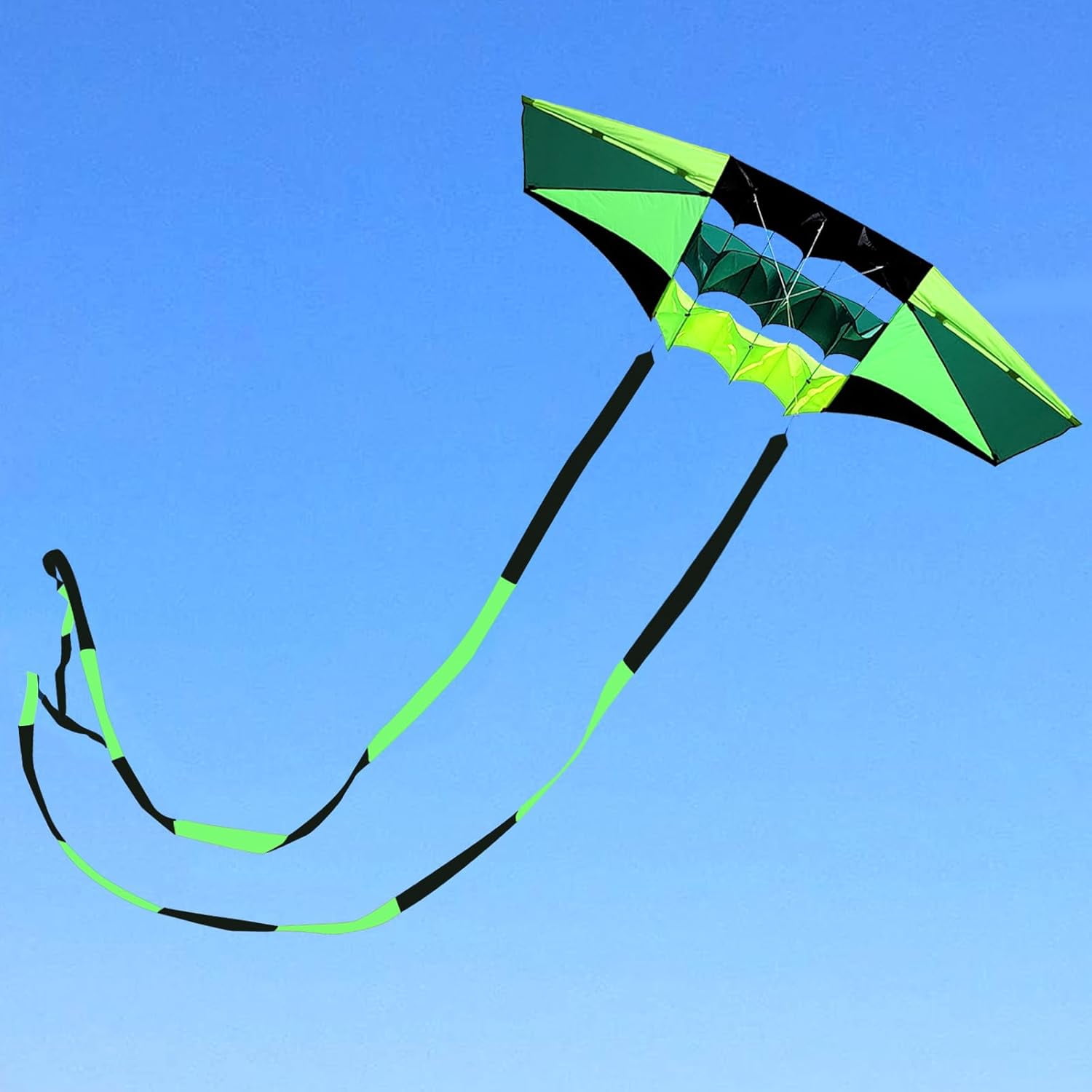 Large 98-Inch 3D Rainbow Box Kite for Adults, Super Easy Flyer with Two 49-Ft Multi-Color Tails, 300-Ft String and Handle