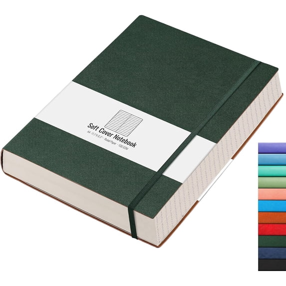 Large A4 Notebook College Ruled - 320 Pages Thick Journal for Women and Men, 8.5''×11'', 100gsm Thick Lined Paper, Leather Softcover, for Writing Work School - Green