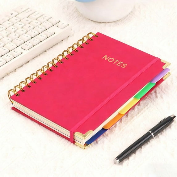 Large A5 Hardcover Leather Notebook with Removable Dividers and Tabs, 5 Subject College Ruled Lined Journal for Work and Note Taking