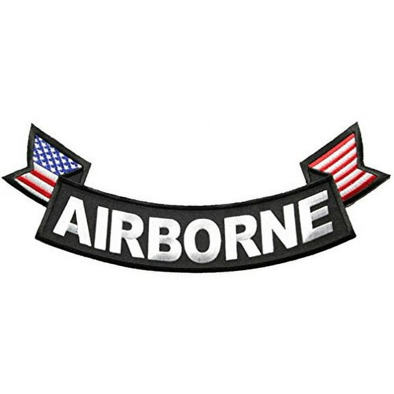 Large AIRBORNE Bottom Rocker Patch with USA Flags for Jacket - Color - Veteran Owned Business.