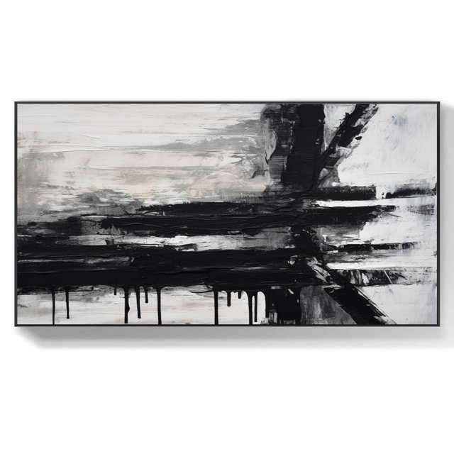 Large Abstract Black and White Oil Painting Black and White Canvas ...