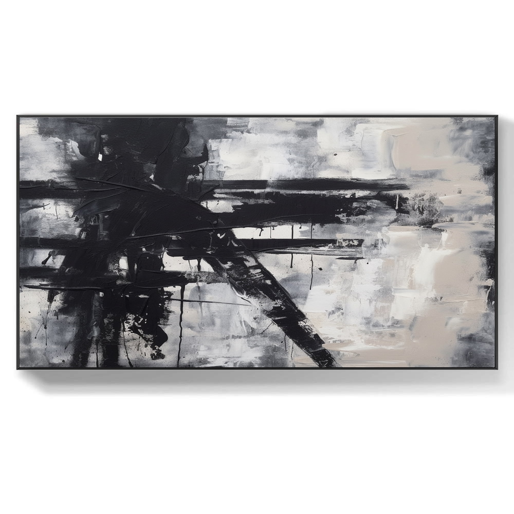 Large Abstract Black White Wall Art Canvas Black And White Oil Painting ...